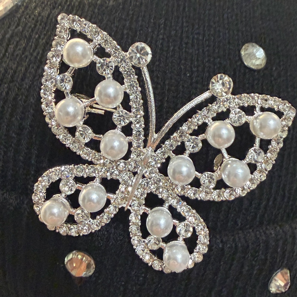 Embellished Black Beanie with Butterfly Detail - Picture 9 of 11